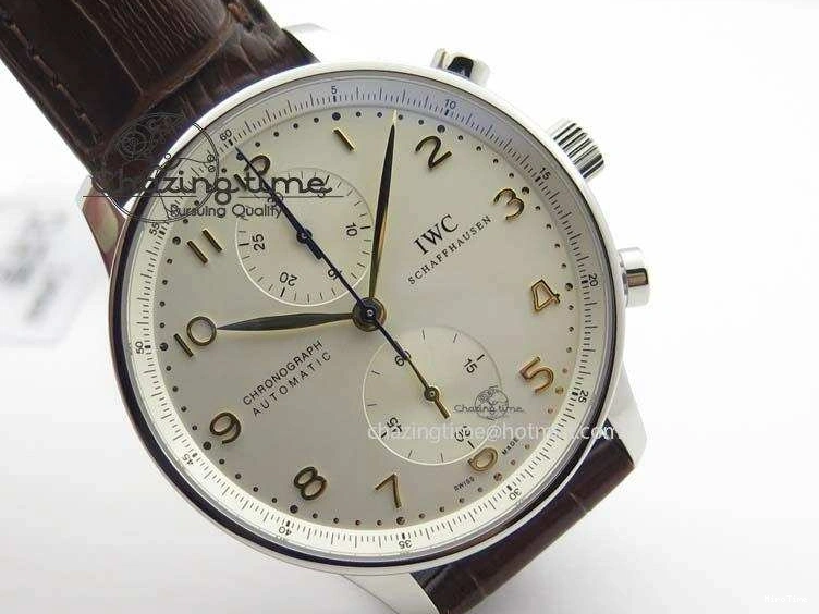 MIROTIME 0126 ModernLook Portuguese IW371445 ZF 1:1 Best Edition SS White Dial Gold Markers On Brown Leather Strap A79350 V 7269